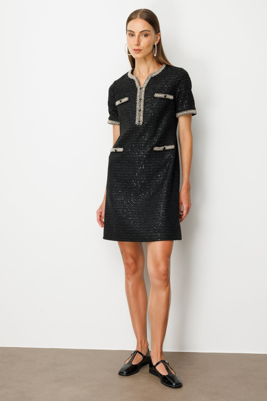 فستان من التويد المطرز بالخرز من إيكول