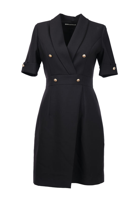 فستان إيكول متوسط ​​الطول بتصميم بسيط وفتحة رقبة على شكل حرف V - أكمام قصيرة - مناسب للعمل والمناسبات غير الرسمية