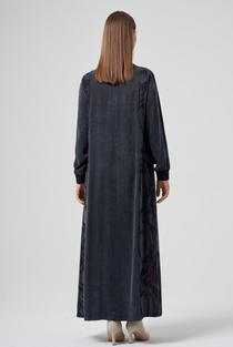 Müsemma Oversize Midi Kadife Elbise - Uzun Kol, Minimalist Tarz