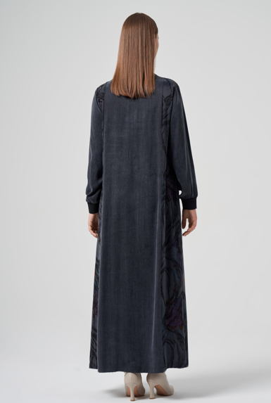 Müsemma Oversize Midi Kadife Elbise - Uzun Kol, Minimalist Tarz