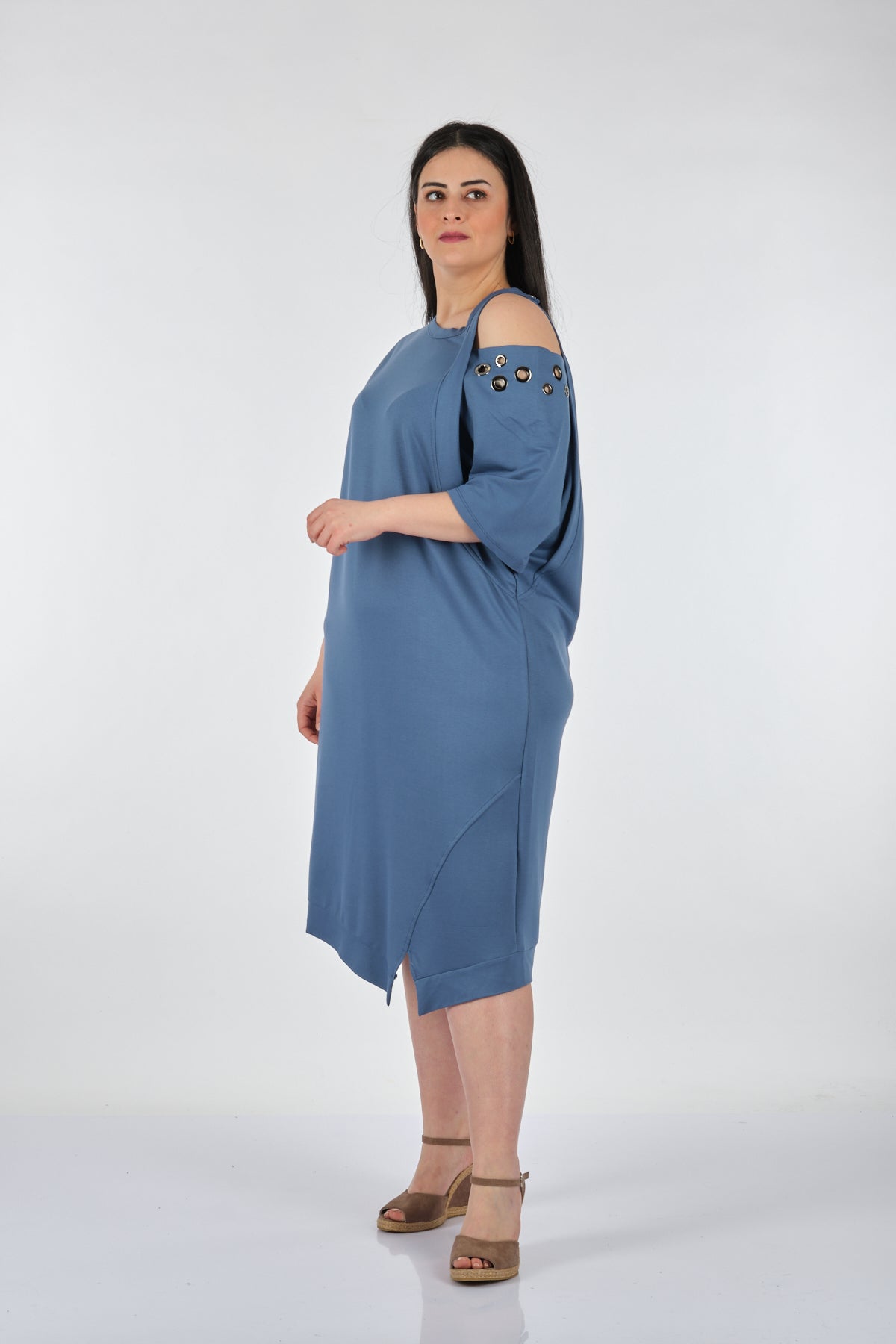 Vedi-bb Tek Omuz Oversize Midi Günlük Elbise - Rahat ve Şık