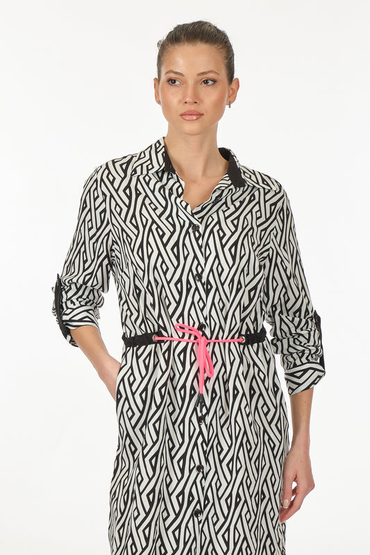 Ysatis Geometrik Desenli Uzun Kol Midi Günlük Elbise - Rahat Kesim