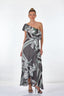 Ysatis Tek Omuz Midi Desenli Saten Elbise - Bohemian Stil