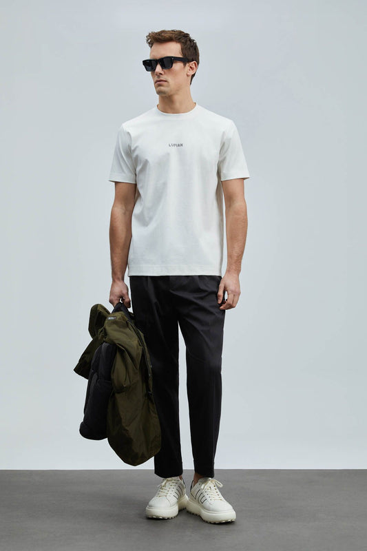 تيشيرت رجالي من لوفيان، واسع، بتصميم بسيط، بياقة دائرية وأكمام قصيرة