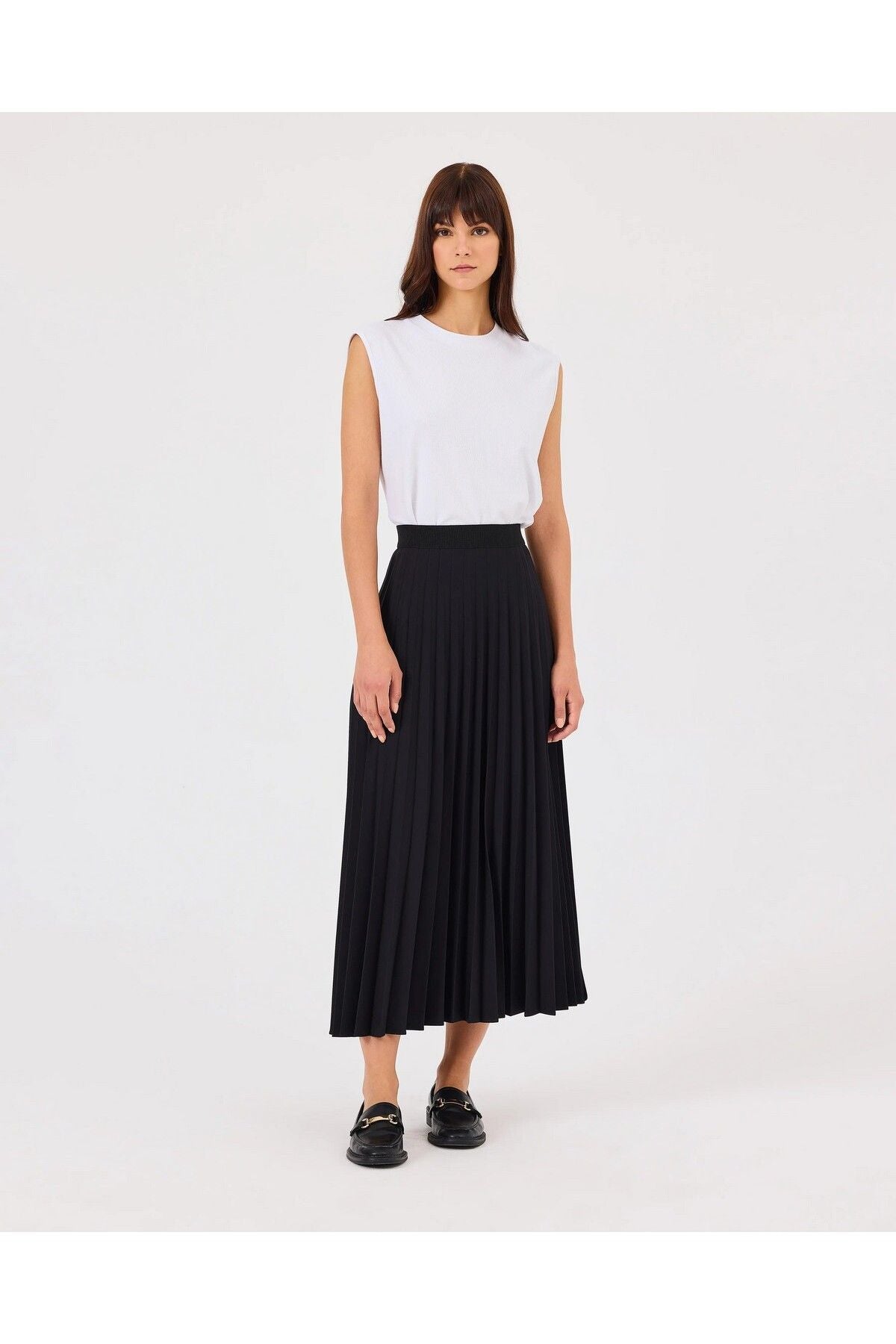 SCL Midi Pileli Etek - Minimalist Günlük Stil, Yüksek Bel, Pileli Detaylar