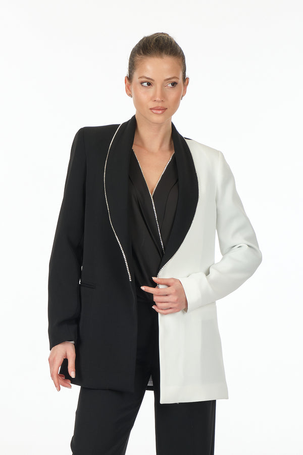 Explosion Minimalist Oversize Midi Kadın Ceket - Siyah Beyaz