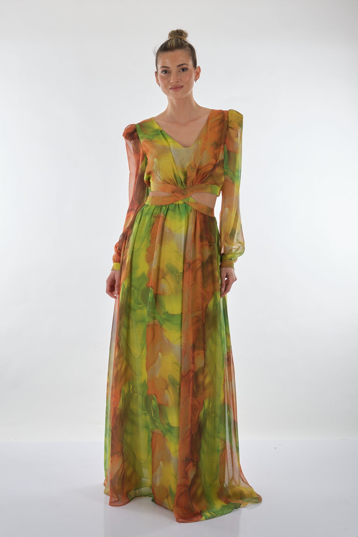 Explosion V Yaka Uzun Kol Maxi Şifon Elbise - Bohemian Stil Translation missing: tr.content.product_image_secondary