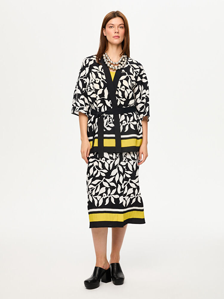 Faik Sönmez Eteği Sulu Monochrome Desen Kimono US26KMN001