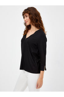 Faik Sönmez Kadın Minimalist Oversize V Yaka 3/4 Kol Bluz