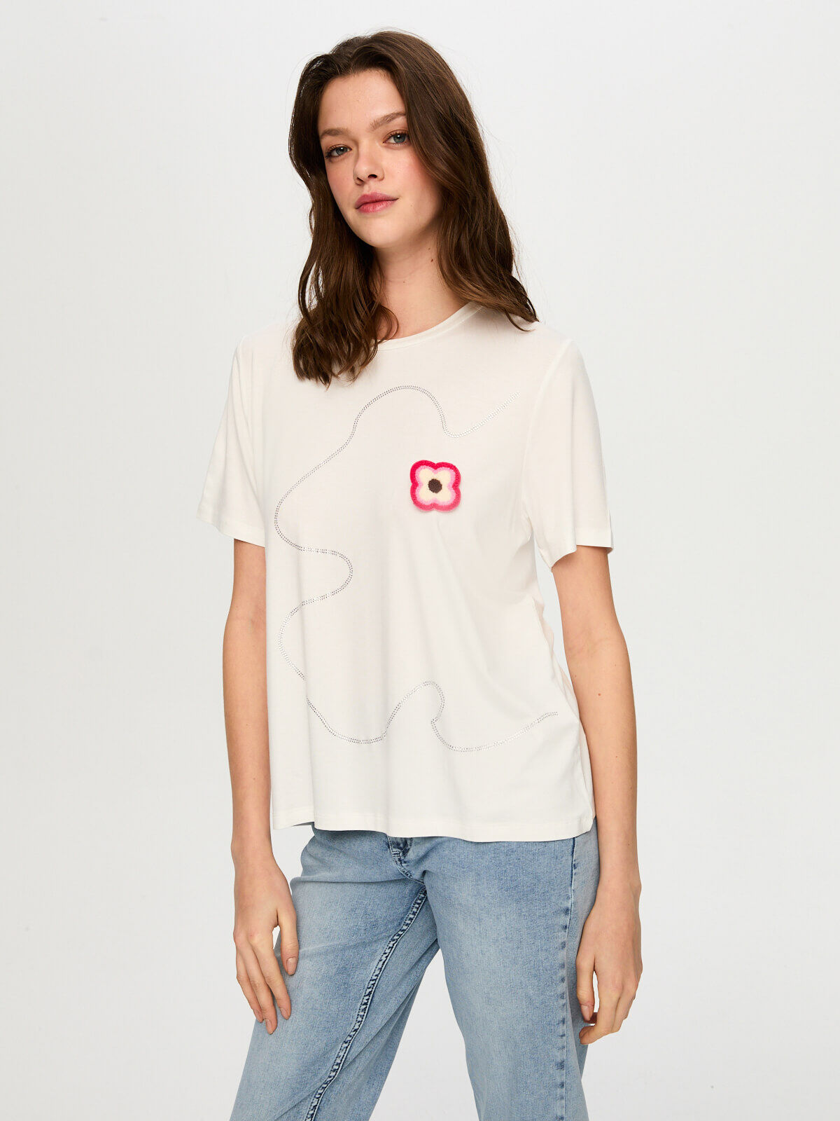 Faik Sönmez Kadın Büyük Beden Örme T-Shirt Normal Boy Kesim