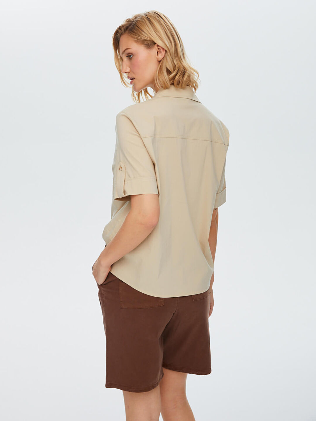 Faik Sönmez Kadın Kısa Kollu Stretch Poplin Gömlek U68358