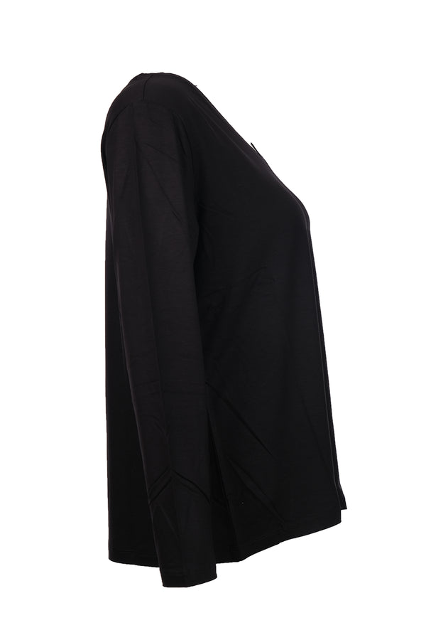 Faik Sönmez Kadın Oversize V Yaka Uzun Kol Minimalist T-Shirt