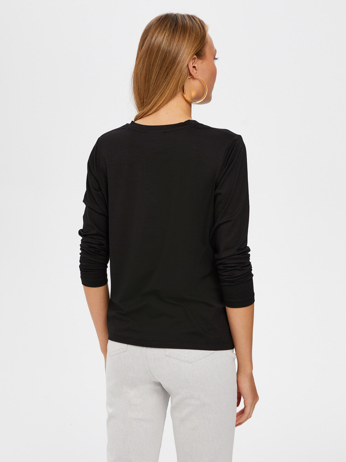 Faik Sönmez Kadın Oversize V Yaka Uzun Kol Minimalist T-Shirt