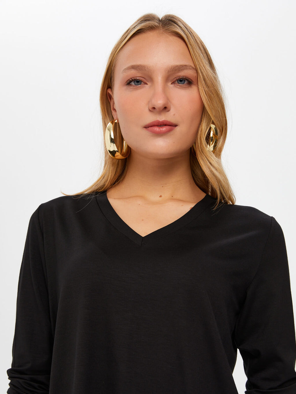 Faik Sönmez Kadın Oversize V Yaka Uzun Kol Minimalist T-Shirt