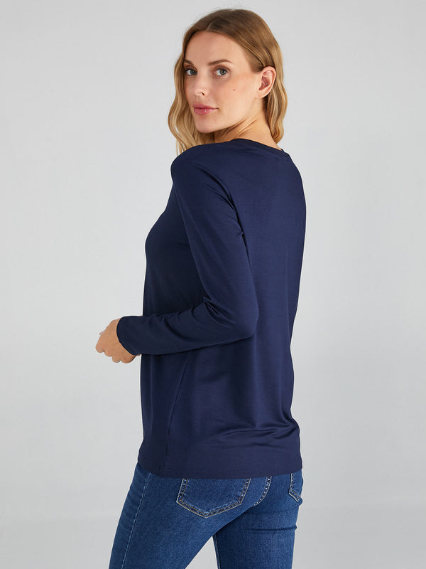 Faik Sönmez Kadın Oversize V Yaka Uzun Kol Minimalist T-Shirt