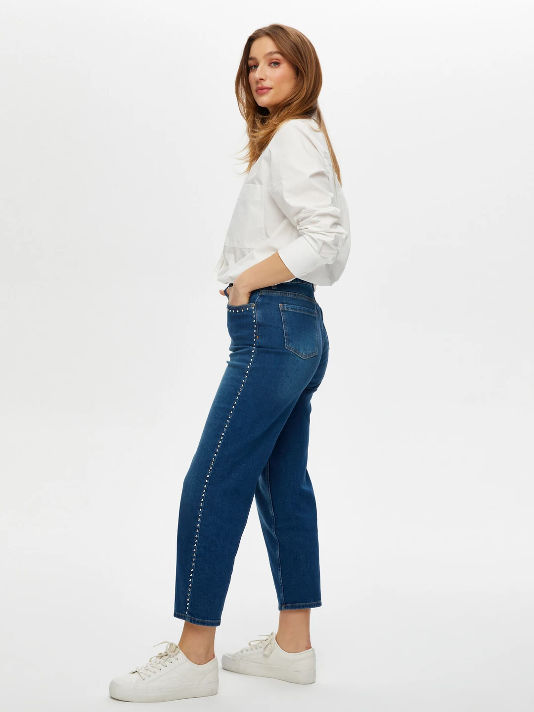 Faik Sönmez Minimalist Midi Jean Pantolon - Yüksek Bel - Taş Detaylı Translation missing: ar.content.product_image_secondary