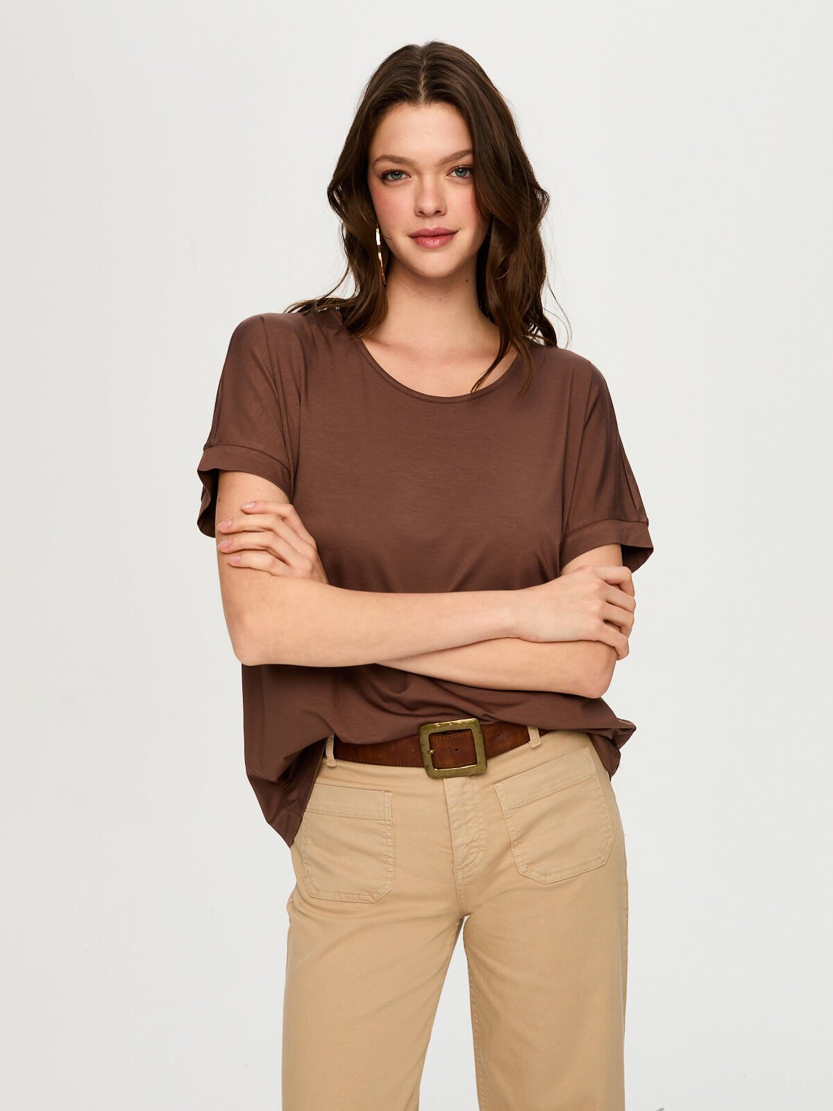 Faik Sönmez Kadın Relaxed Fit Bisiklet Yaka Kısa Kollu Örme T-Shirt İkincil görsel