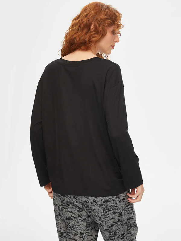 Faik Sönmez Oversize V Yaka Uzun Kol Minimalist Kadın T-Shirt - Rahat ve Şık