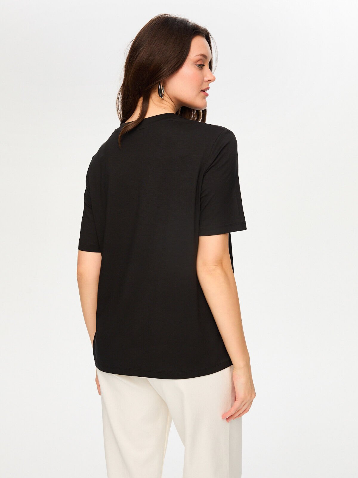 Faik Sönmez Kadın Bisiklet Yaka Regular Kesim Taş Detaylı Örme T-Shirt