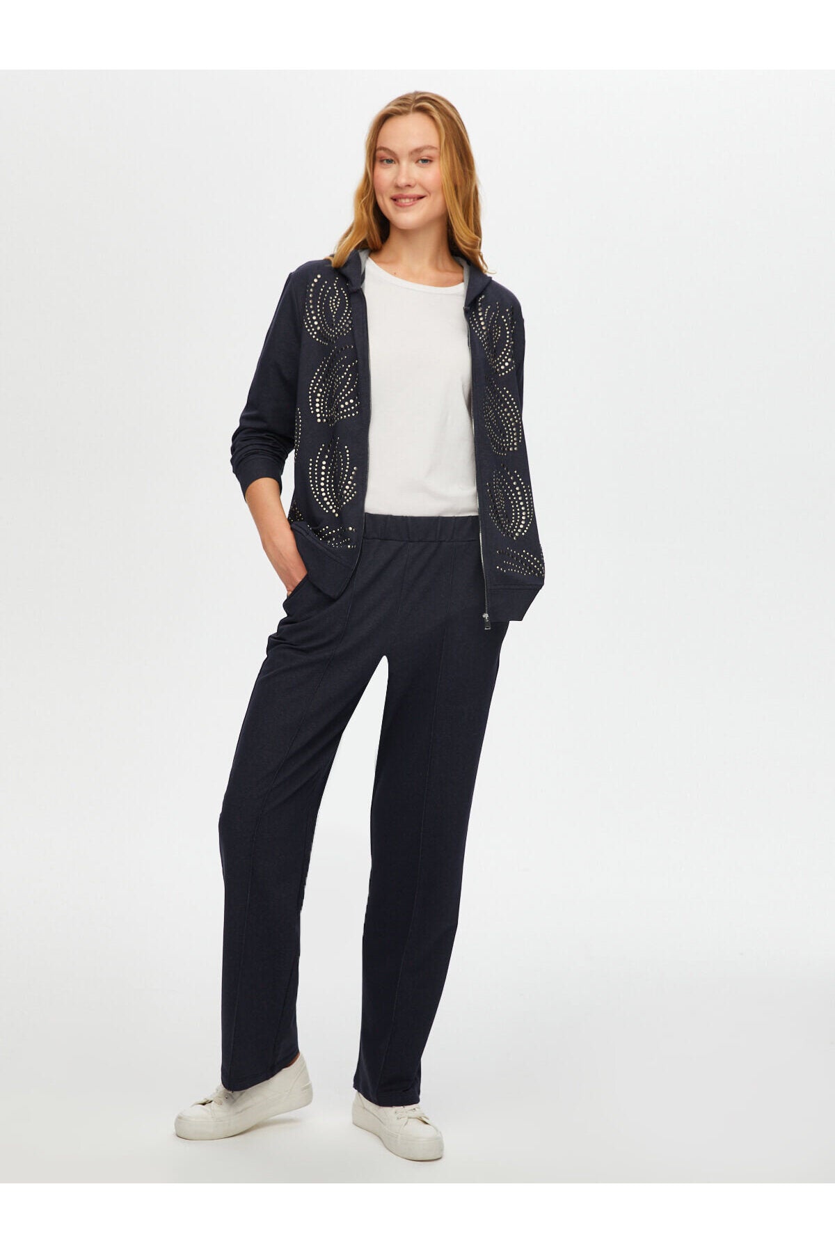 Faik Sönmez Kadın Trok Taş Detaylı Kapüşonlu Eşofman Üstü 25YUS25ESU006