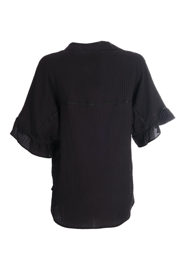 Faik Sönmez Kendinden Nervürlü Volanlı Kısa Kol Bluz 25YUS25BLZ021