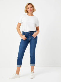 Faik Sönmez Kadın Büyük Beden Yüksek Bel Midi Boru Paça Jean Pantolon Denim