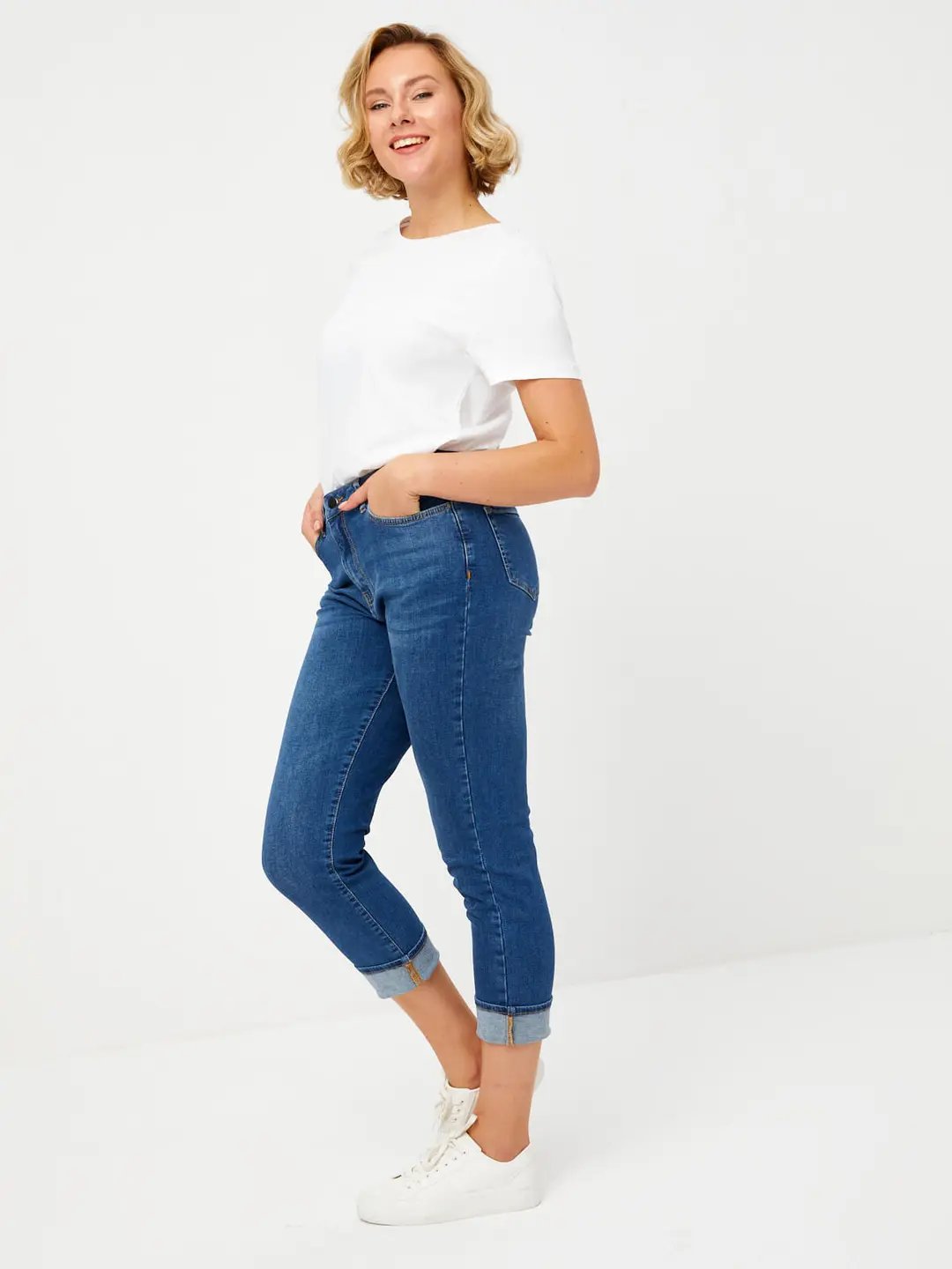 Faik Sönmez Kadın Büyük Beden Yüksek Bel Midi Boru Paça Jean Pantolon Denim