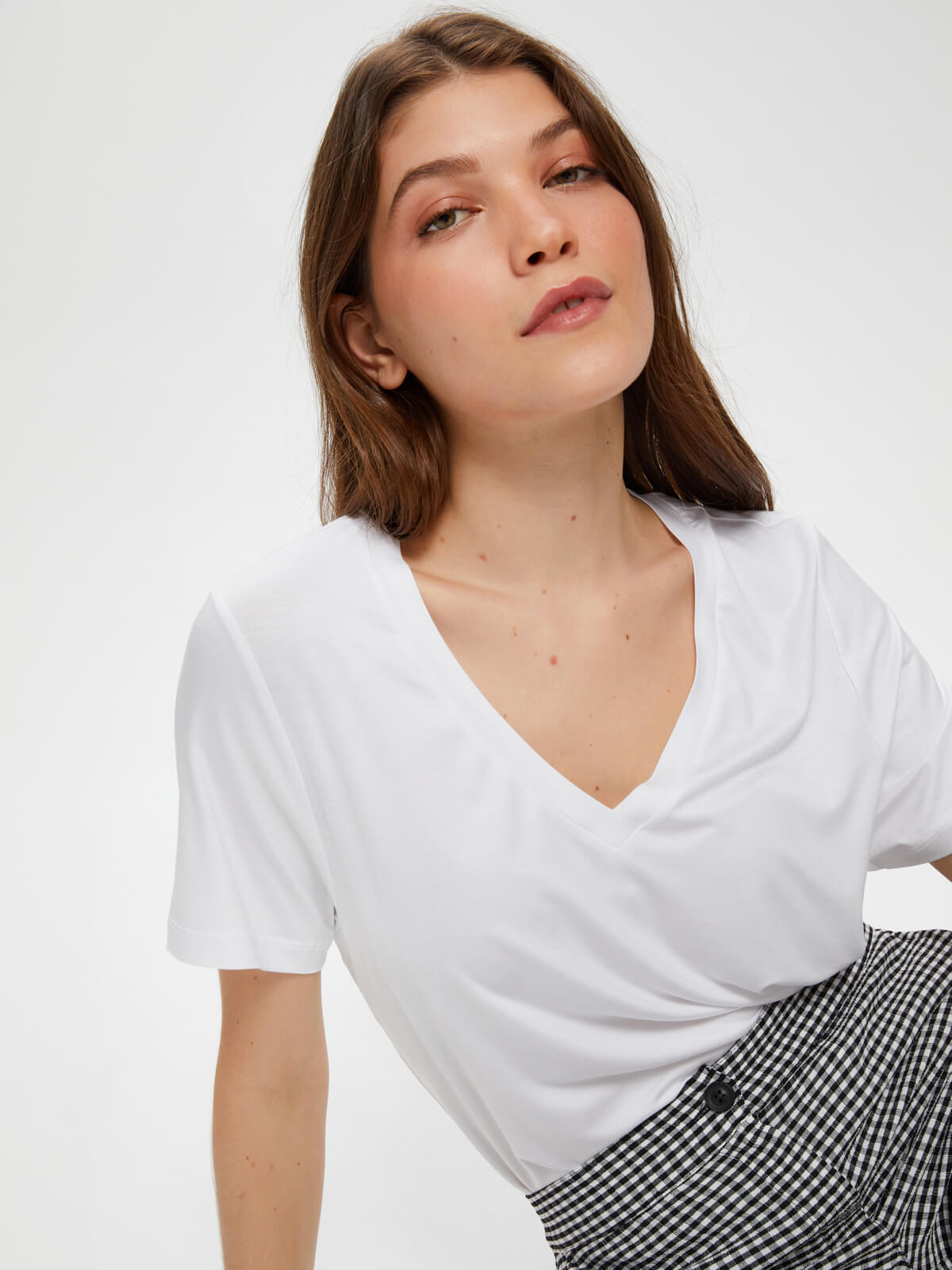 Faik Sönmez Minimalist Oversize V Yaka Kadın T-Shirt - Kısa Kol