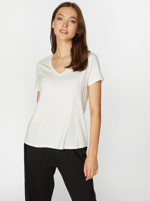 Faik Sönmez Minimalist Oversize V Yaka Kadın T-Shirt - Kısa Kol
