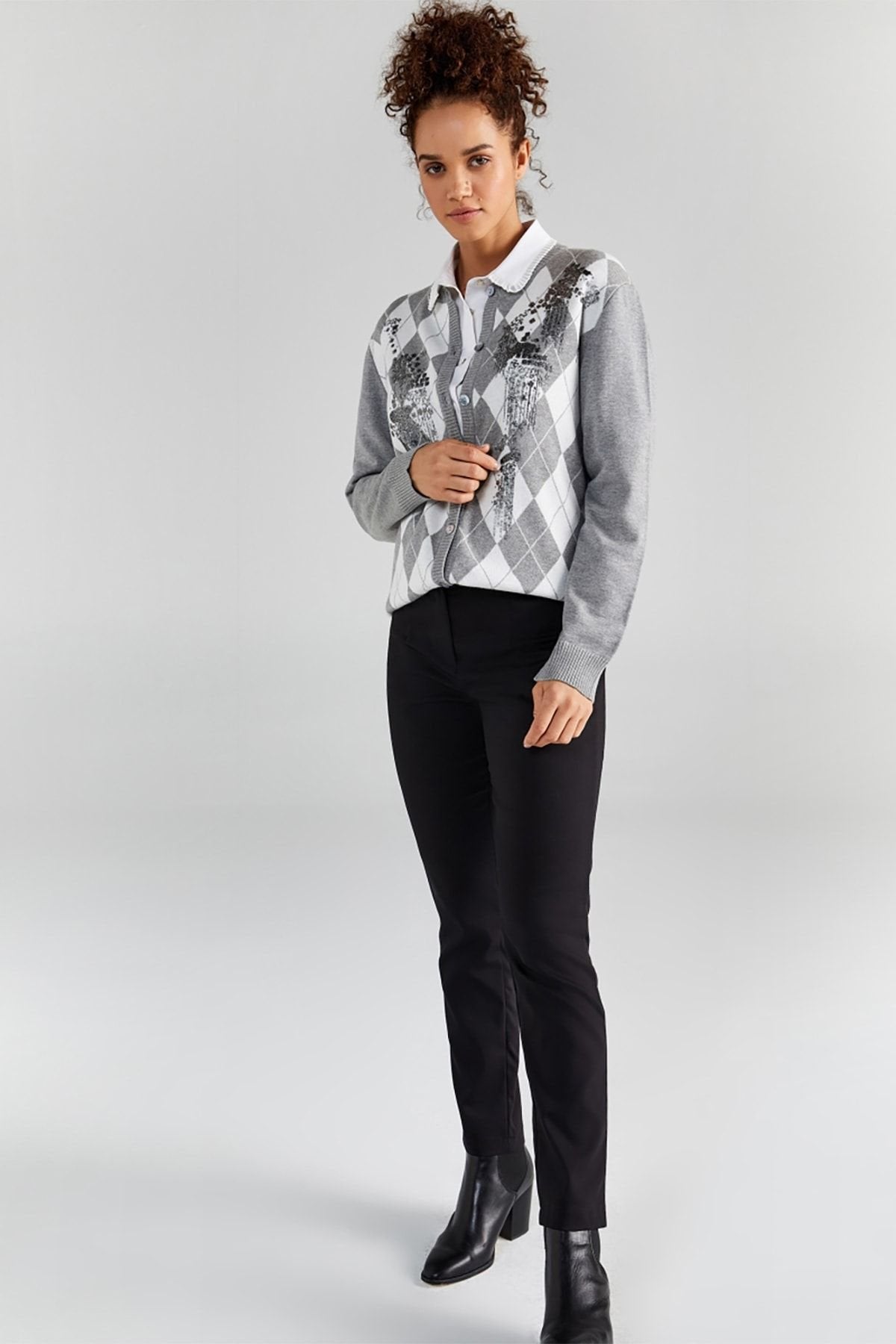 Faik Sönmez Kadın Slim Fit Normal Bel Dokuma Pamuklu Dar Paça Pantolon
