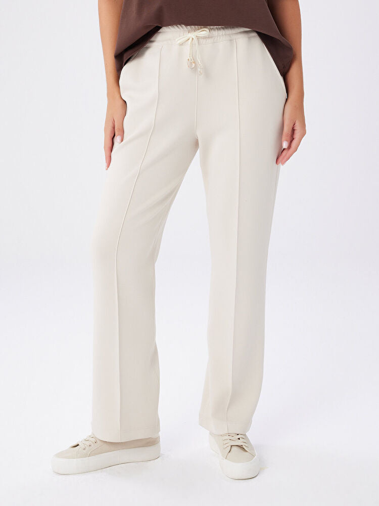 Faik Sönmez Relax Önü Dikiş Detaylı Wide Leg Fit Örme Pantolon İkincil görsel