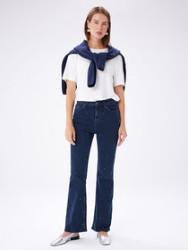 Faik Sönmez Straight Fit Taşlı Jean Pantolon W27JPN006