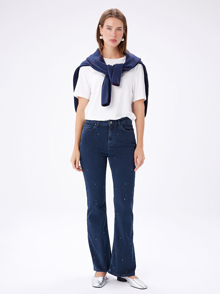 Faik Sönmez Straight Fit Taşlı Jean Pantolon W27JPN006 İkincil görsel