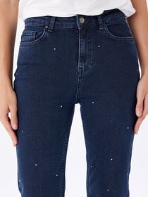 Faik Sönmez Straight Fit Taşlı Jean Pantolon W27JPN006