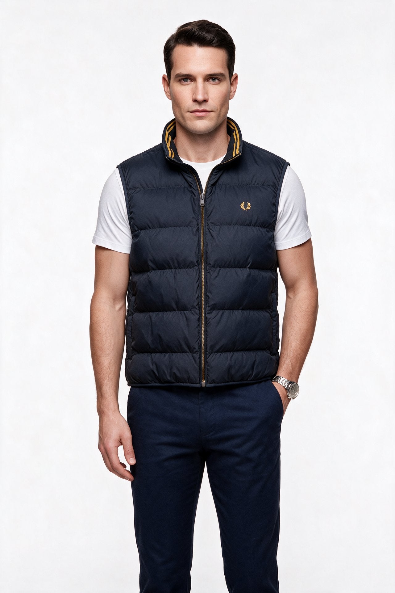 Fred Perry Erkek Dik Yaka Fermuarlı Kapitone Şişme Yelek İkincil görsel
