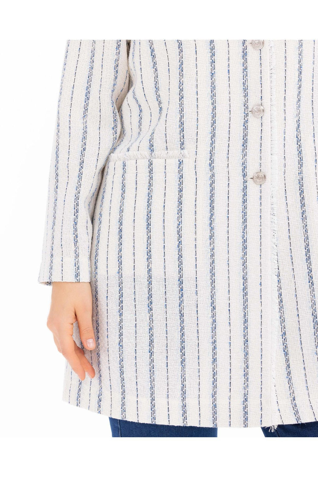 Gala-xi Kadın Büyük Beden Düğmeli Cepli Çizgili Uzun Ceket 10002411114006