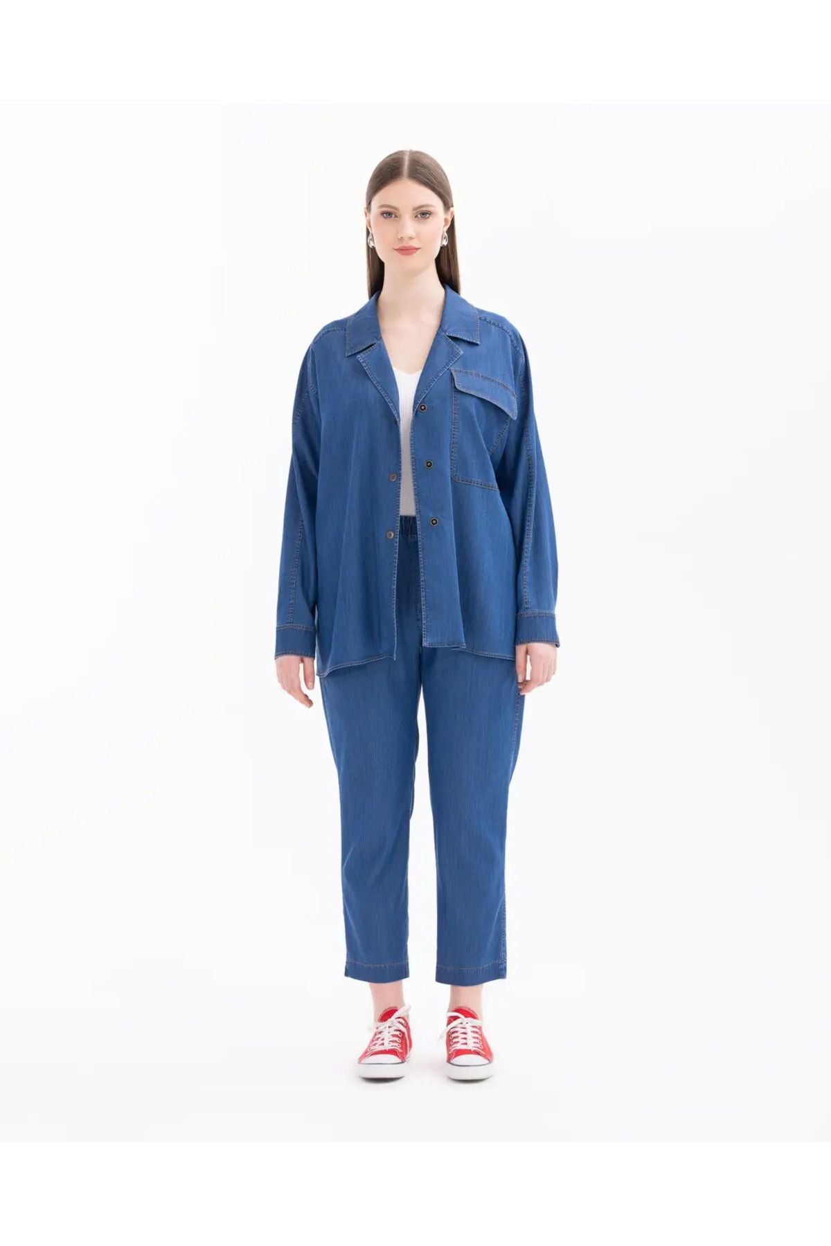 Gala-xi Büyük Beden Ceket Yaka ÇıtÇıtlı Cepli Denim Kumaş Kadın Ceket 14242107501018 Translation missing: ar.content.product_image_main