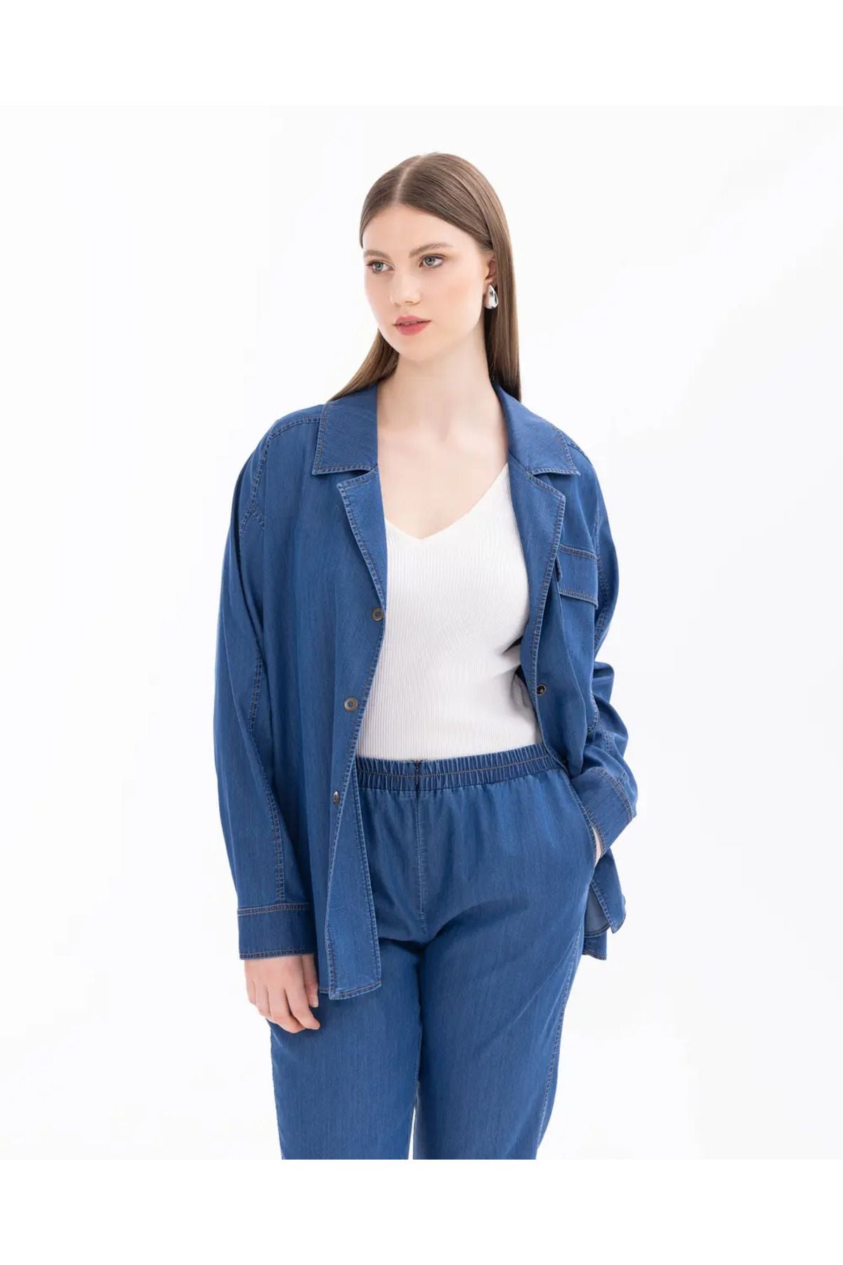 Gala-xi Büyük Beden Ceket Yaka ÇıtÇıtlı Cepli Denim Kumaş Kadın Ceket 14242107501018 Translation missing: ar.content.product_image_secondary