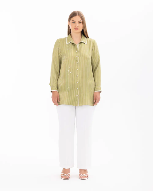 قميص طويل الأكمام مطرز بالخرز من جالا-كسي بمقاسات كبيرة