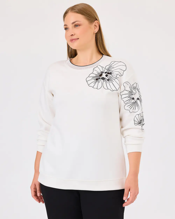 Gala-xi Kadın  Büyük Beden Sıfır Yaka İşlemeli Sweatshirt 10002422314001