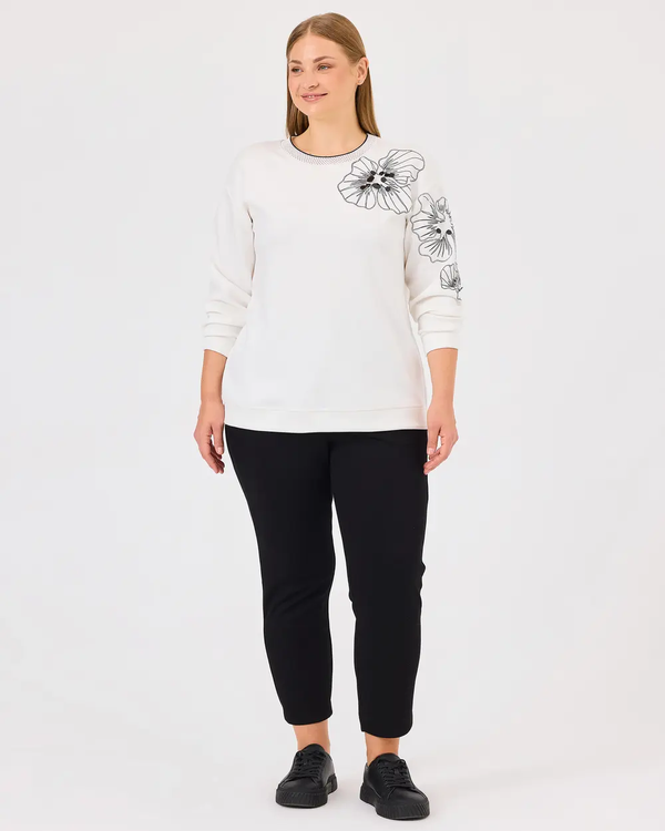 Gala-xi Kadın  Büyük Beden Sıfır Yaka İşlemeli Sweatshirt 10002422314001