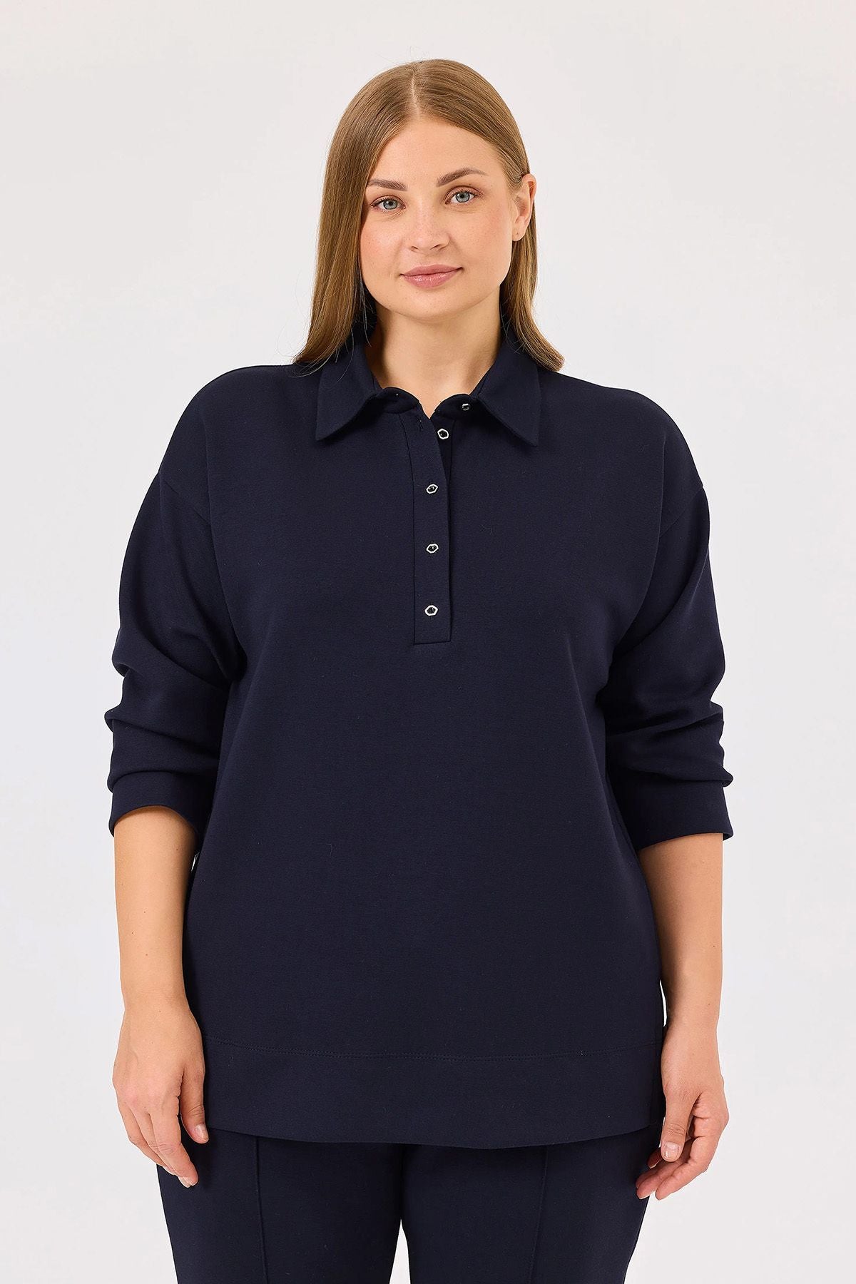 Gala-xi Kadın Büyük Beden Polo Yaka Sweatshirt 10002422314002 Translation missing: ar.content.product_image_main