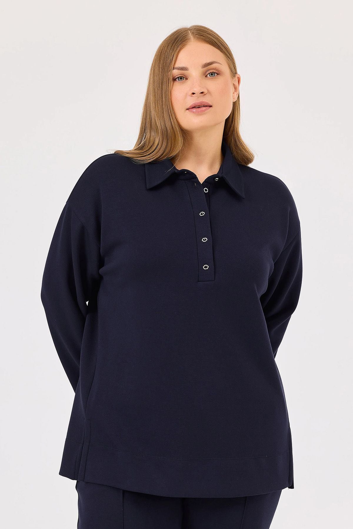 Gala-xi Kadın Büyük Beden Polo Yaka Sweatshirt 10002422314002 Translation missing: ar.content.product_image_secondary