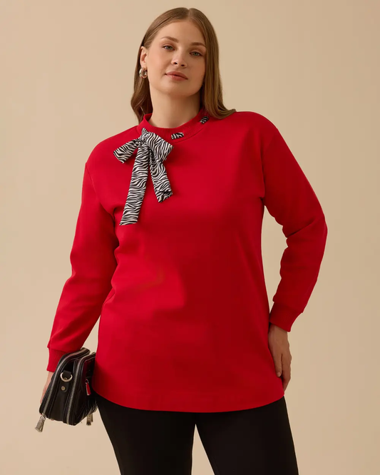 سويت شيرت بياقة وشاح بمقاسات كبيرة 10002522314010