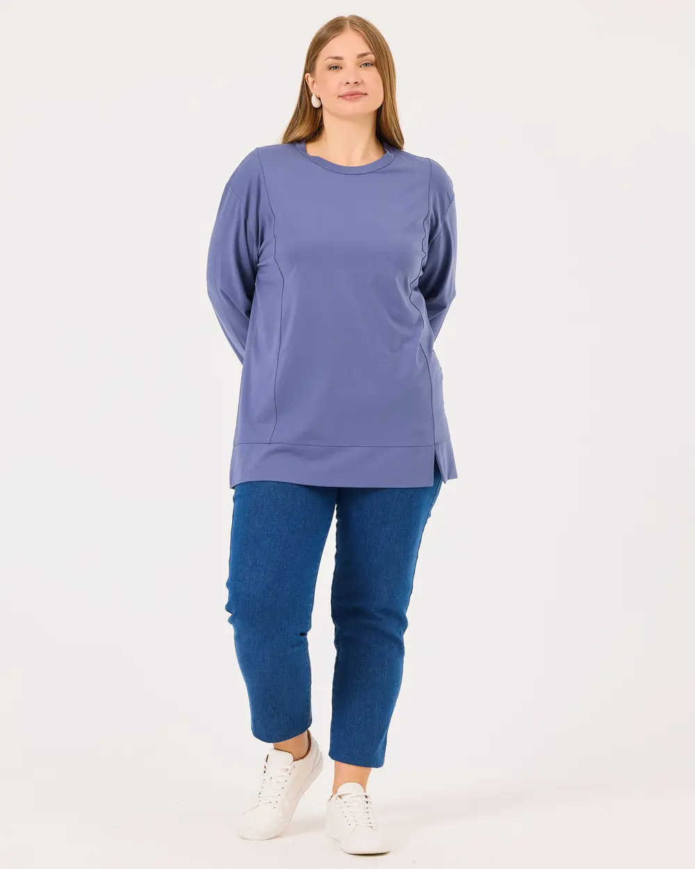 Gala-xi Kadın  Büyük Beden Yuvarlak Yaka Basic Tunik 10002421214004