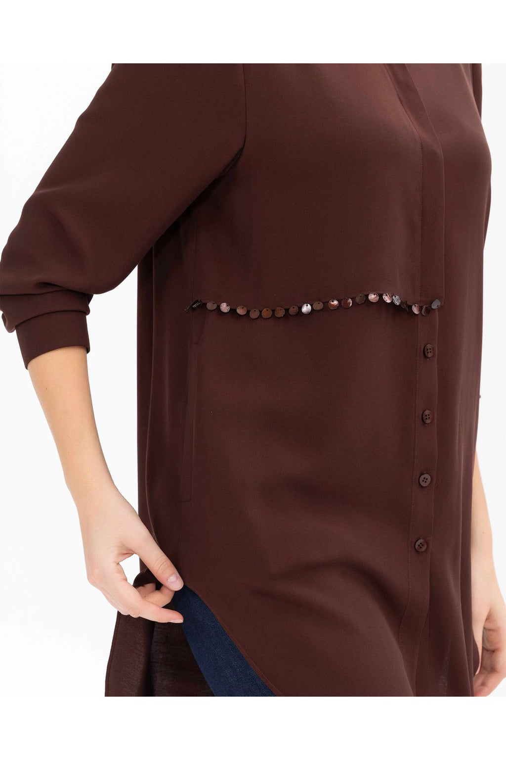 Gala-xi Minimalist Oversize Gömlek Yaka Midi Kadın Tunik - Günlük