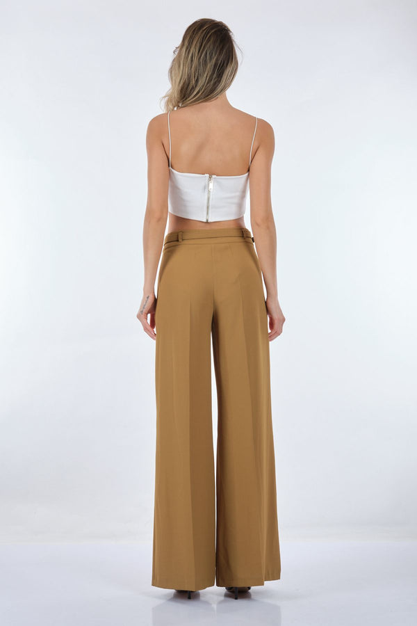 Garni Minimalist Geniş Paça Kadın Pantolon - Yüksek Bel - Trend