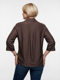 Alzeta Kadın Saten Kumaş Açık Yaka Üç Çeyrek Kol Gömlek Bluz