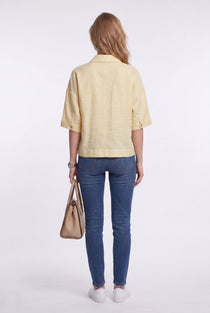 Ayhan Kadın Keten Karışımlı Rahat Kesim Kısa Kollu Düğmeli Gömlek
