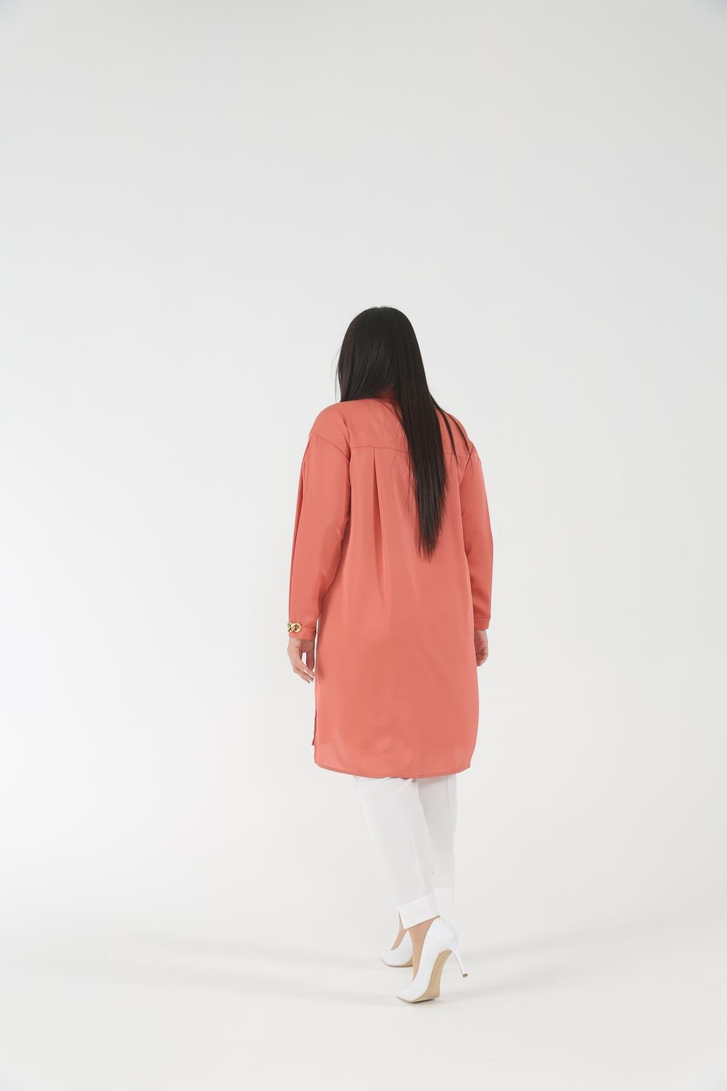 Müsemma Oversize Gömlek Yaka Midi Kadın Gömlek - Günlük Şıklık